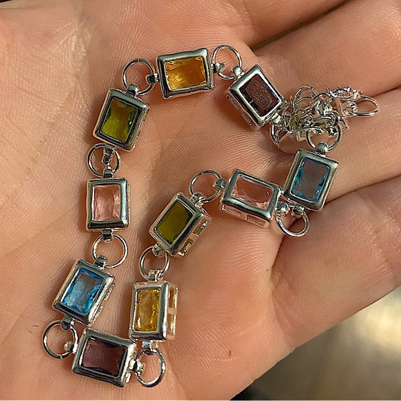 Sterling Silver Multicolor Zircon Gemstone 925 Stamped Bracelet - Picture 4 of 5